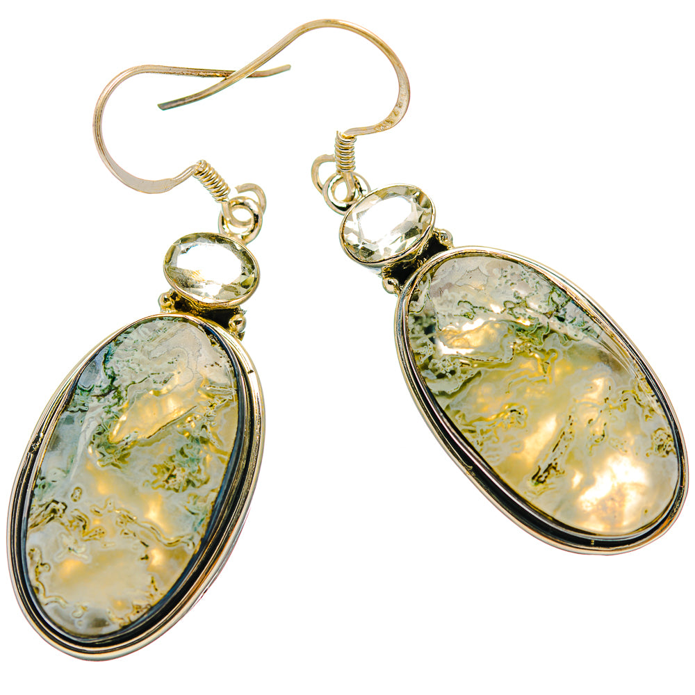 Green Moss Agate Earrings handcrafted by Ana Silver Co - EARR429315 - Photo 2