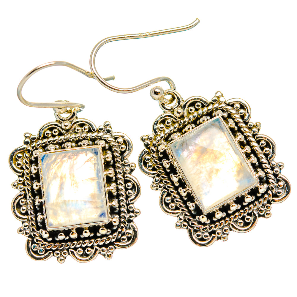 925 sterling silver moonstone earrings with square iridescent stones in ornate frames