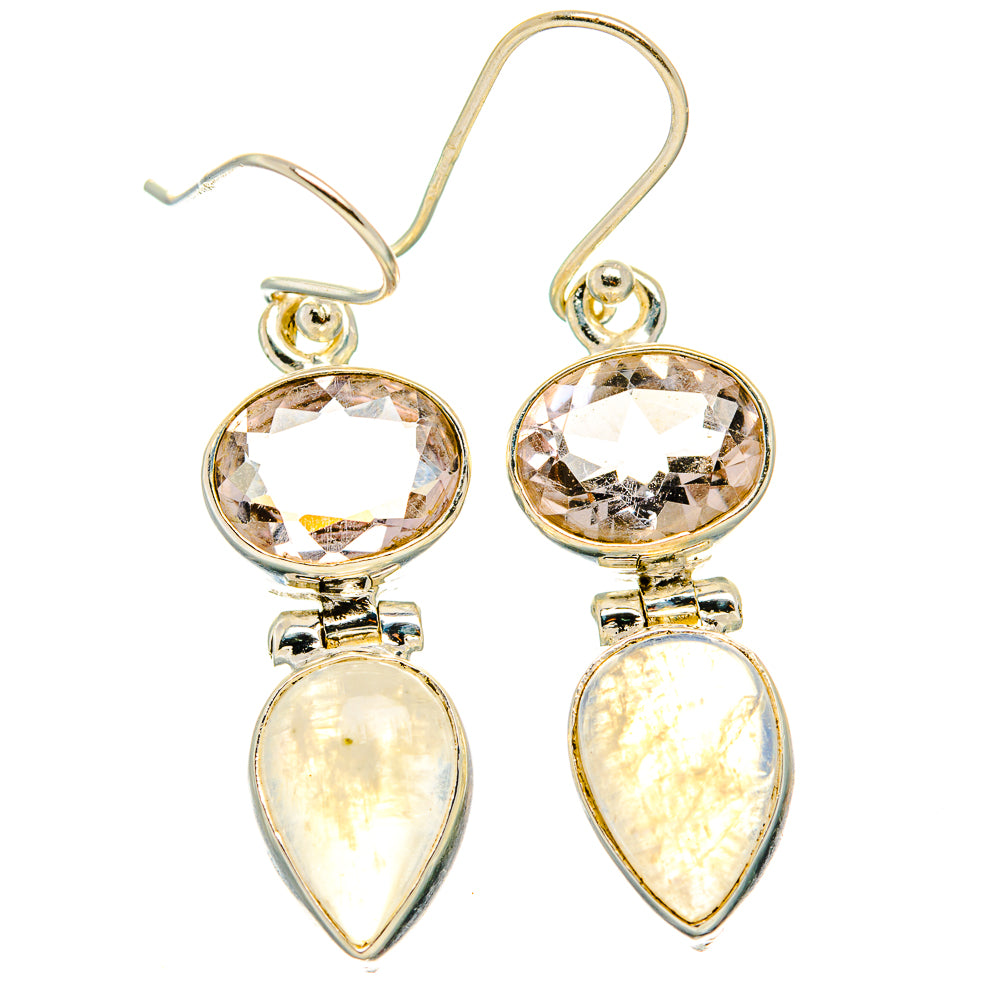 Rainbow Moonstone, Pink Amethyst Earrings handcrafted by Ana Silver Co - EARR429748 - Photo 2