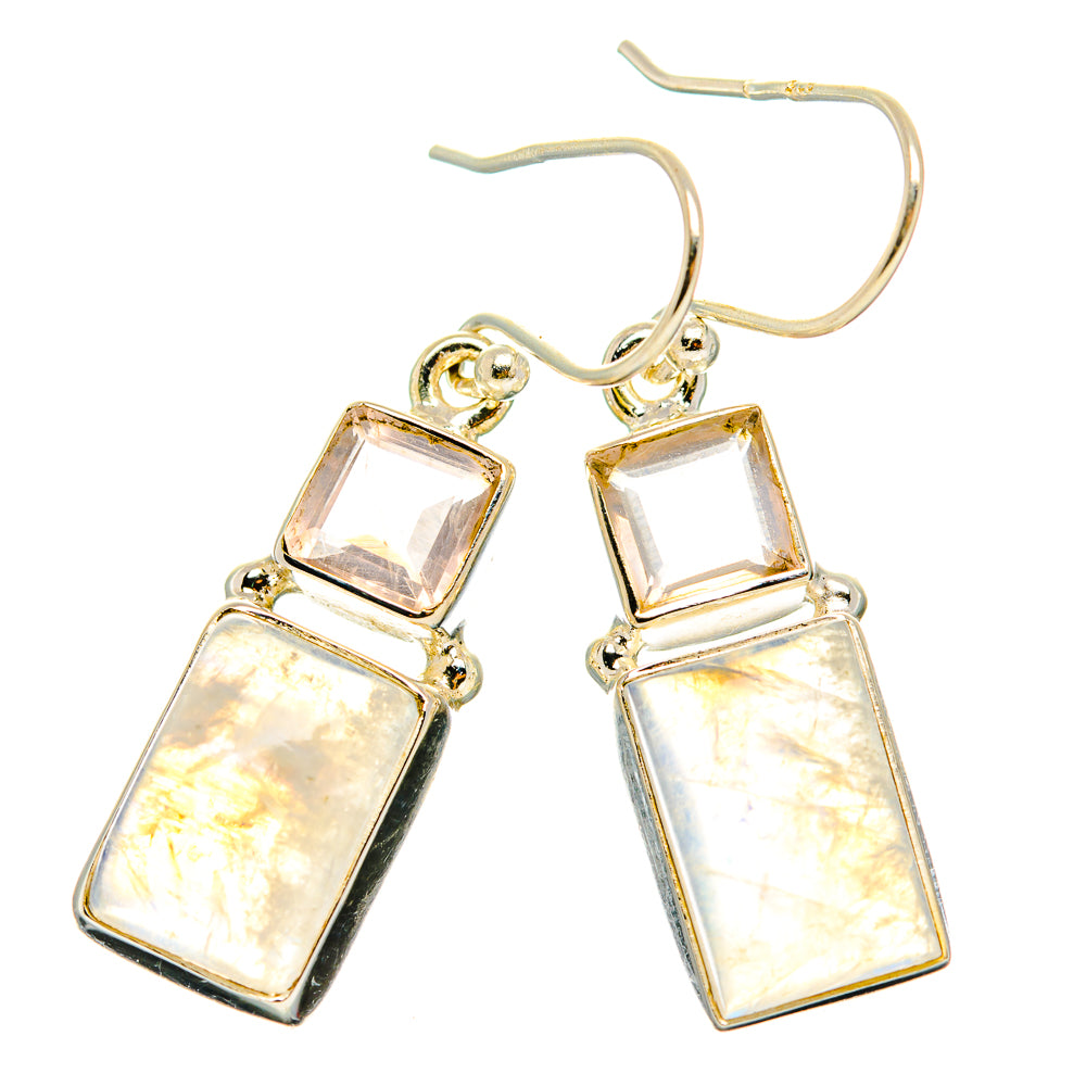 Rainbow Moonstone, Rose Quartz Earrings handcrafted by Ana Silver Co - EARR429756 - Photo 2