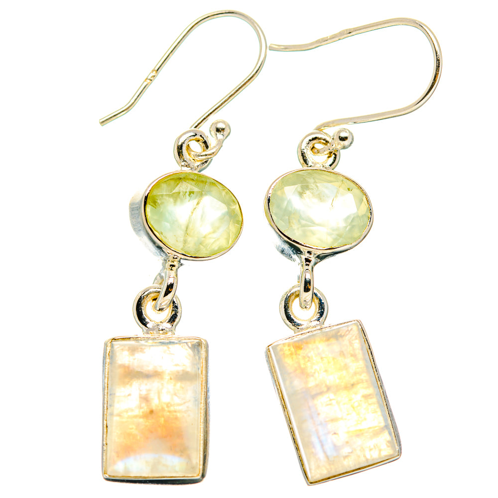 Rainbow Moonstone, Prehnite Earrings handcrafted by Ana Silver Co - EARR429770 - Photo 2