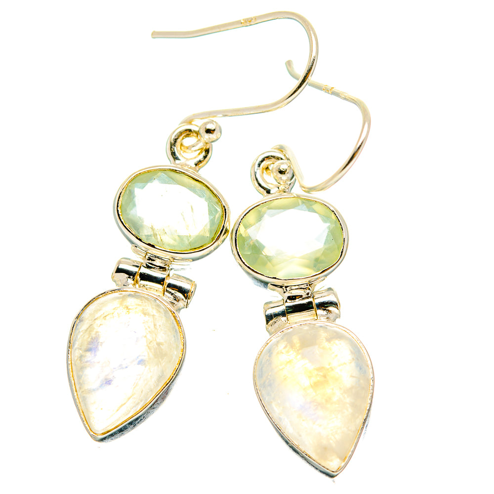 Rainbow Moonstone, Prehnite Earrings handcrafted by Ana Silver Co - EARR429772 - Photo 2