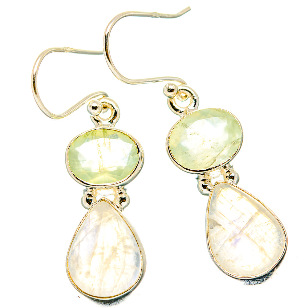 Rainbow Moonstone, Prehnite Earrings handcrafted by Ana Silver Co - EARR429786 - Photo 2