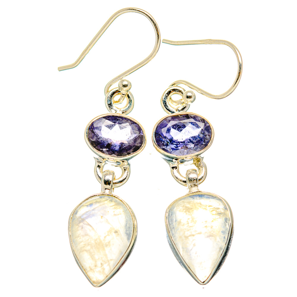 Rainbow Moonstone, Tanzanite Earrings handcrafted by Ana Silver Co - EARR429801 - Photo 2