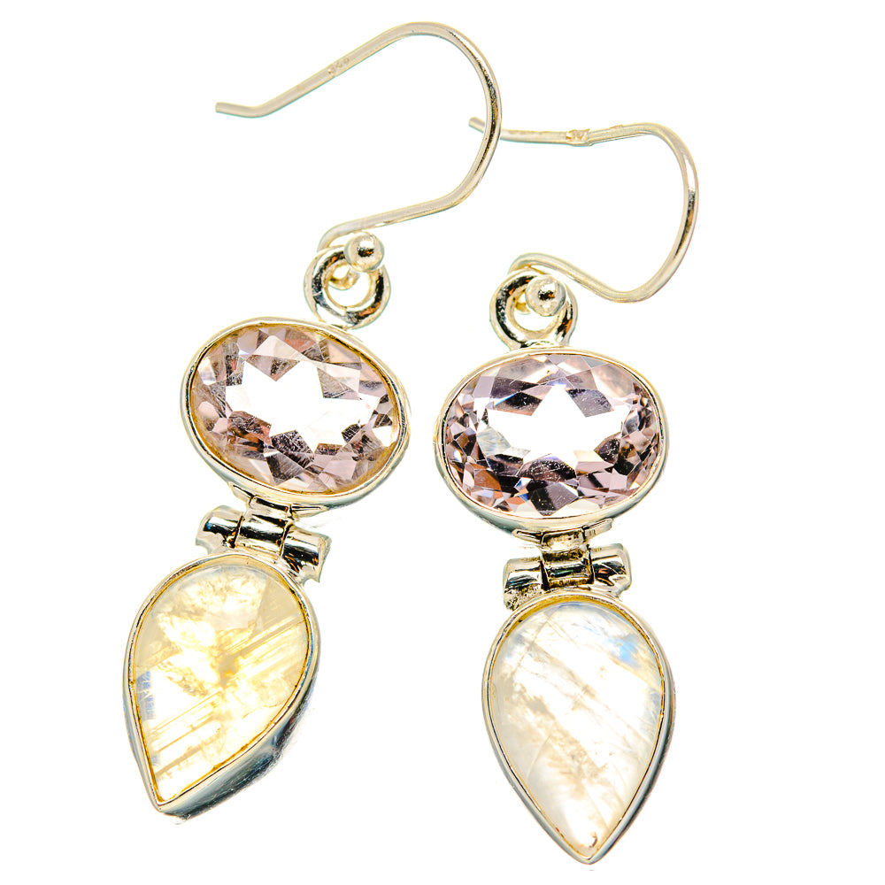 Rainbow Moonstone, Pink Amethyst Earrings handcrafted by Ana Silver Co - EARR429802 - Photo 2