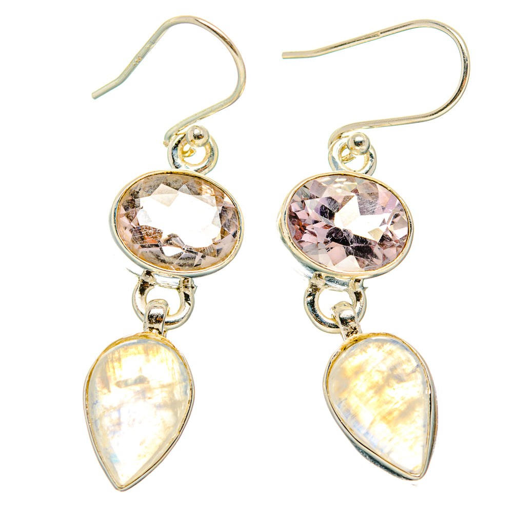 Rainbow Moonstone, Pink Amethyst Earrings handcrafted by Ana Silver Co - EARR429805 - Photo 2