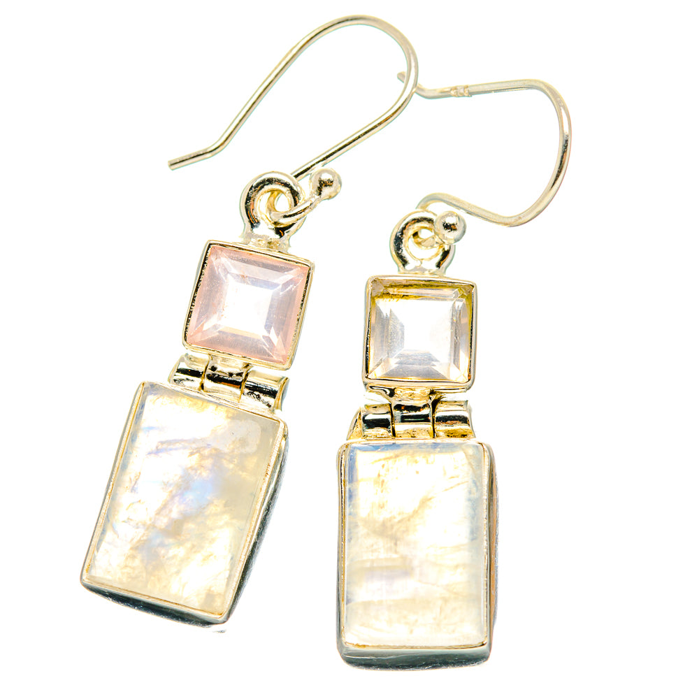 925 sterling silver rainbow opal dangle earrings, two square tiers on lever hooks