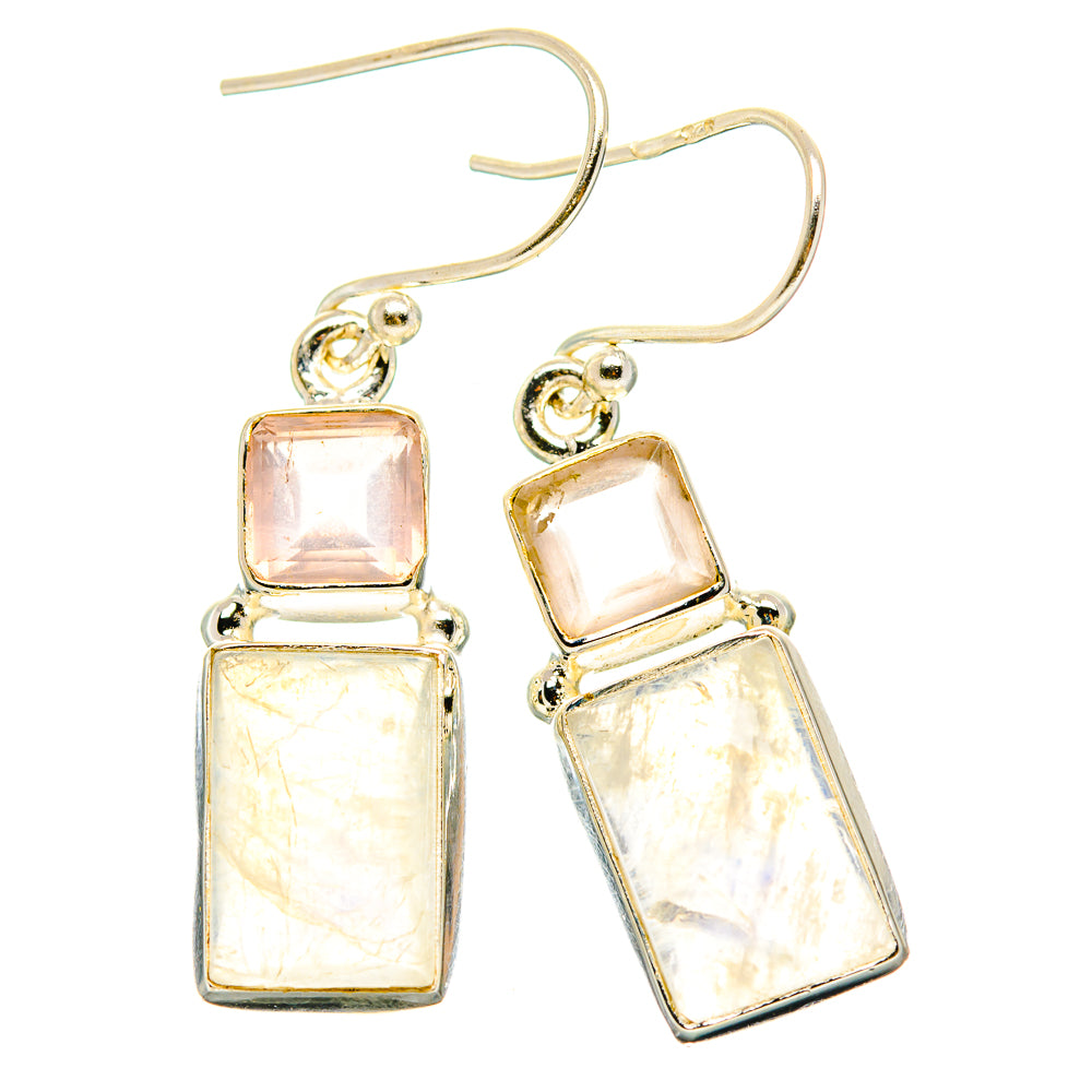 Rainbow Moonstone, Rose Quartz Earrings handcrafted by Ana Silver Co - EARR429834 - Photo 2
