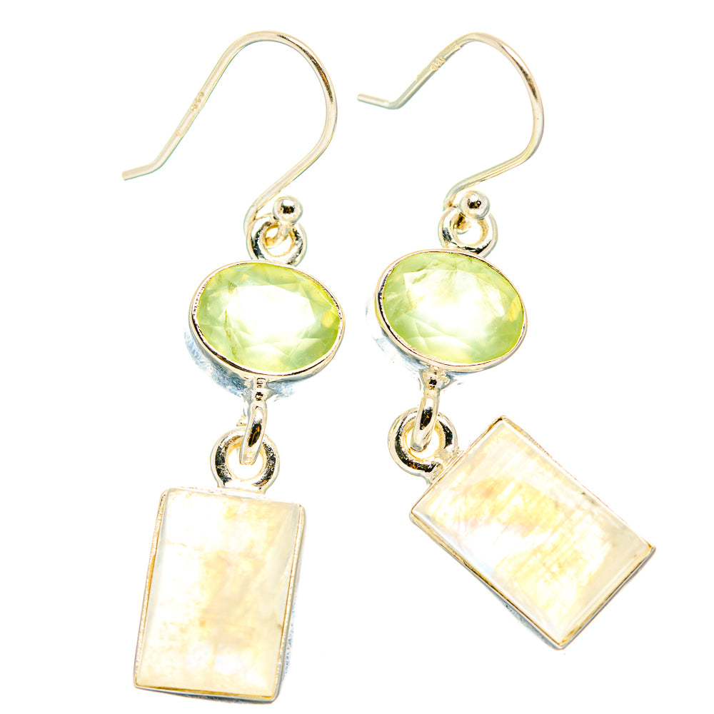 Rainbow Moonstone, Prehnite Earrings handcrafted by Ana Silver Co - EARR429849 - Photo 2