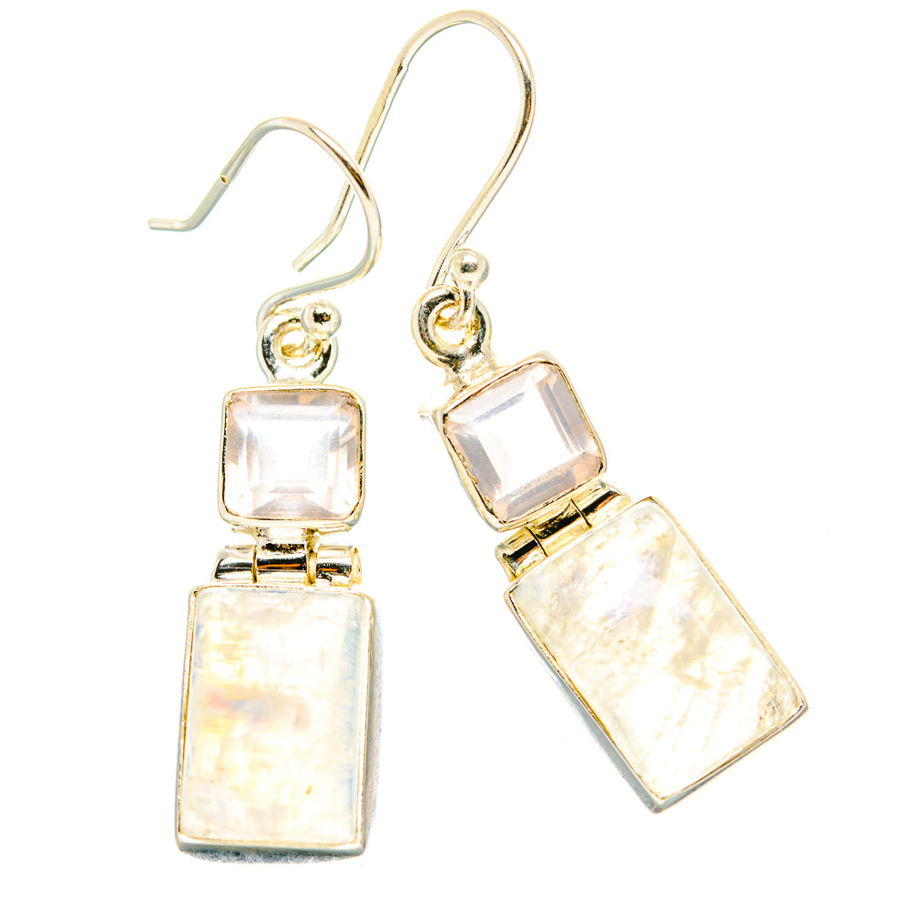 Rainbow Moonstone, Rose Quartz Earrings handcrafted by Ana Silver Co - EARR429852 - Photo 2