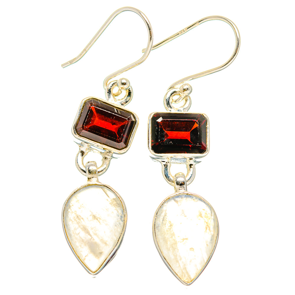 Rainbow Moonstone, Garnet Earrings handcrafted by Ana Silver Co - EARR429853 - Photo 2