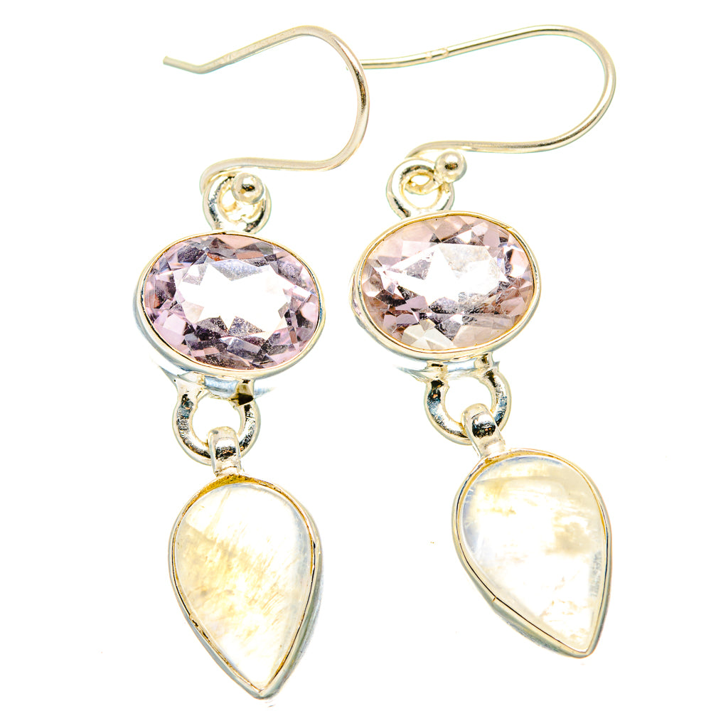 Rainbow Moonstone, Pink Amethyst Earrings handcrafted by Ana Silver Co - EARR429854 - Photo 2