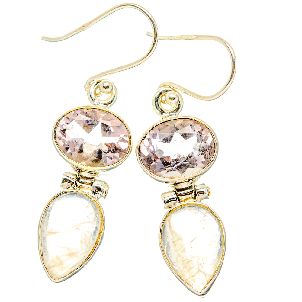 Rainbow Moonstone, Pink Amethyst Earrings handcrafted by Ana Silver Co - EARR429860 - Photo 2
