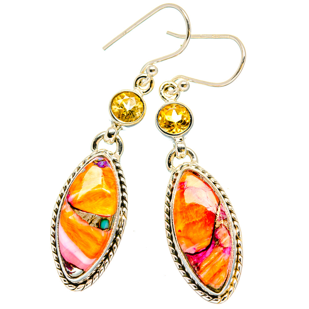 Kingman Pink Dahlia Turquoise Earrings handcrafted by Ana Silver Co - EARR430208 - Photo 2