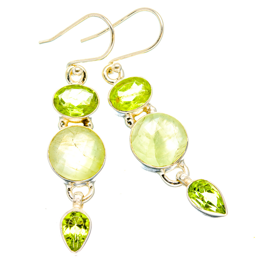 925 sterling silver drop earrings with oval and pear green gemstones, dangling design