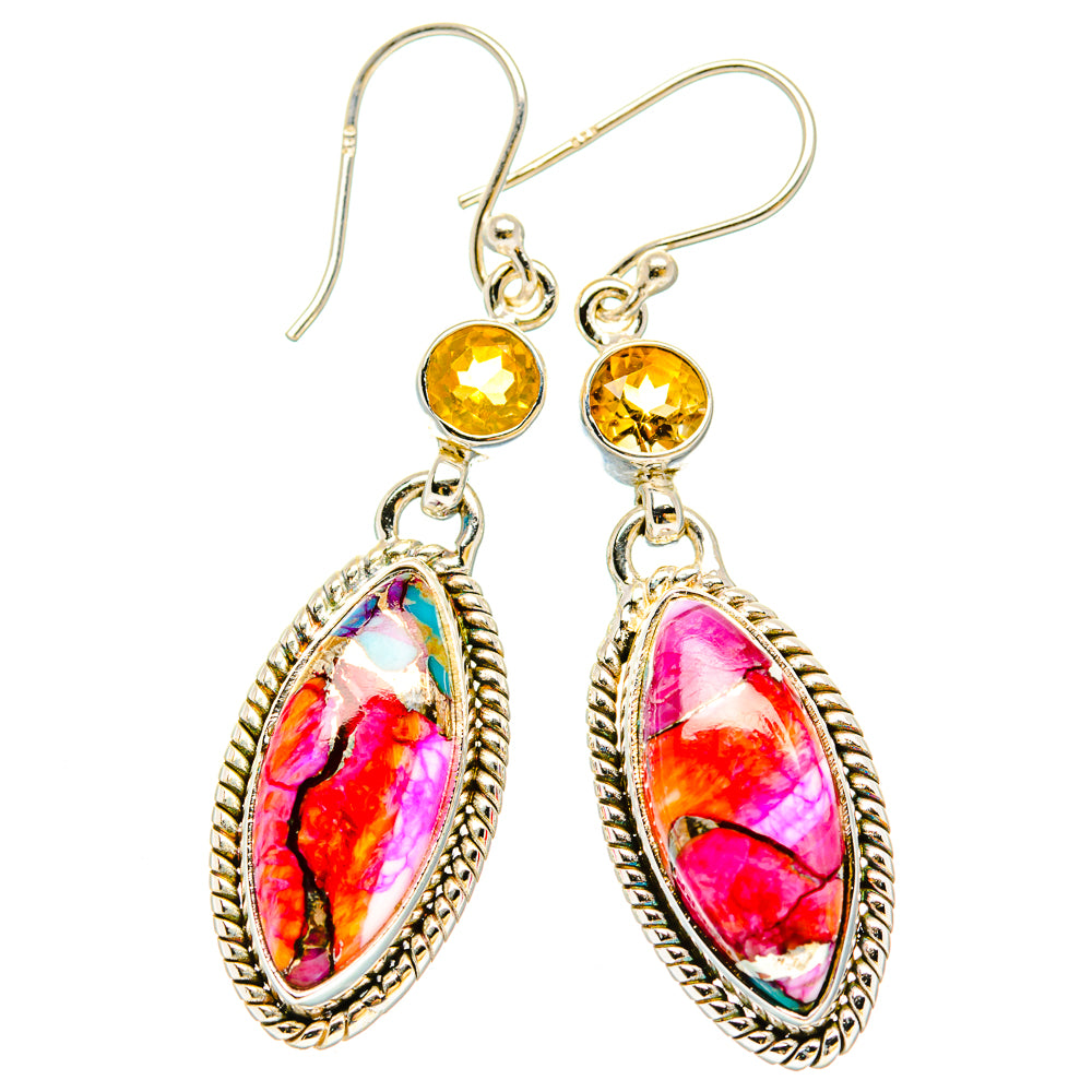 Kingman Pink Dahlia Turquoise Earrings handcrafted by Ana Silver Co - EARR430218 - Photo 2