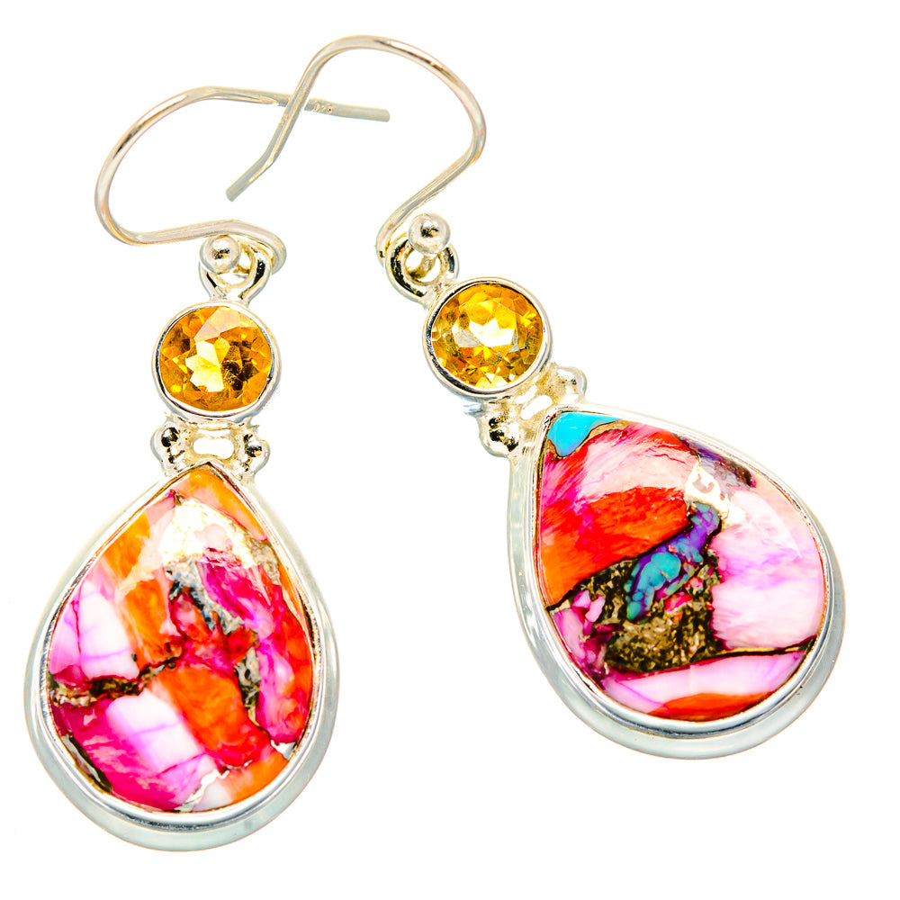 Kingman Pink Dahlia Turquoise Earrings handcrafted by Ana Silver Co - EARR430235 - Photo 2
