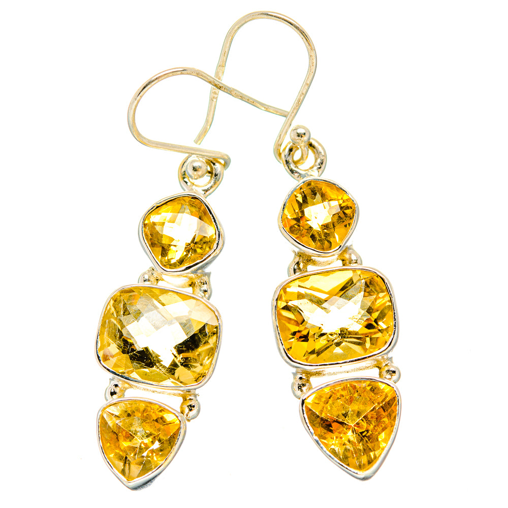 Faceted citrine drop earrings in 925 sterling silver, four teardrop settings