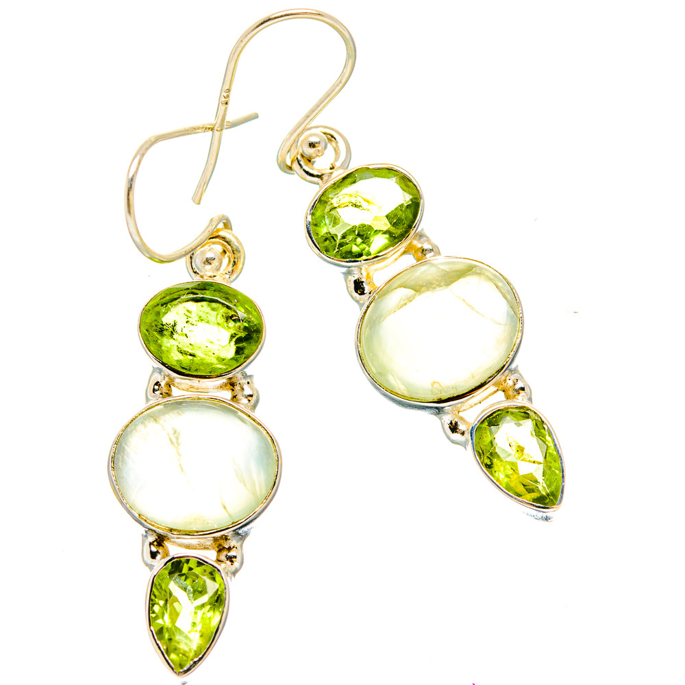 925 sterling silver drop earrings with green oval/teardrop stones and pale round stones