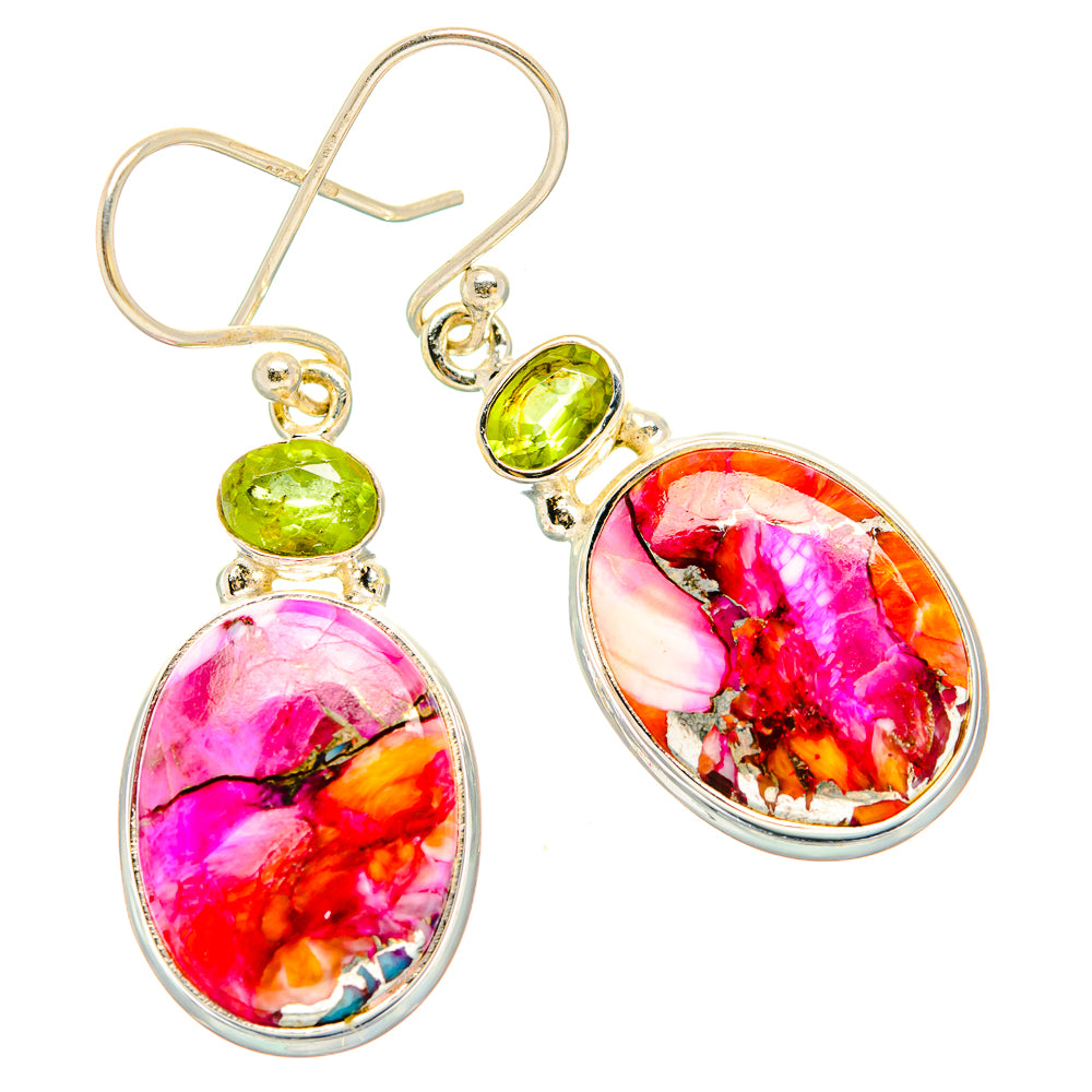Kingman Pink Dahlia Turquoise Earrings handcrafted by Ana Silver Co - EARR430273 - Photo 2