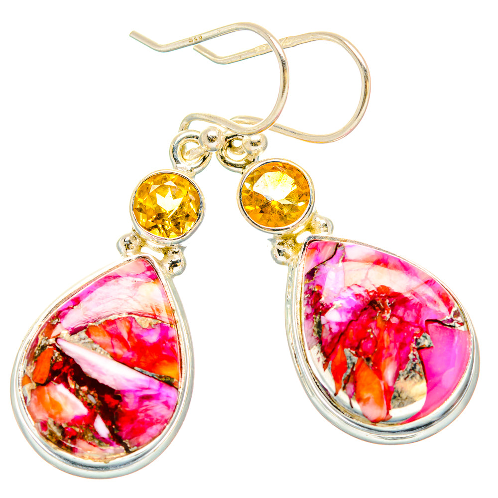 Kingman Pink Dahlia Turquoise Earrings handcrafted by Ana Silver Co - EARR430276 - Photo 2