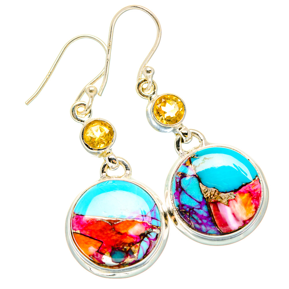 Kingman Pink Dahlia Turquoise Earrings handcrafted by Ana Silver Co - EARR430280 - Photo 2