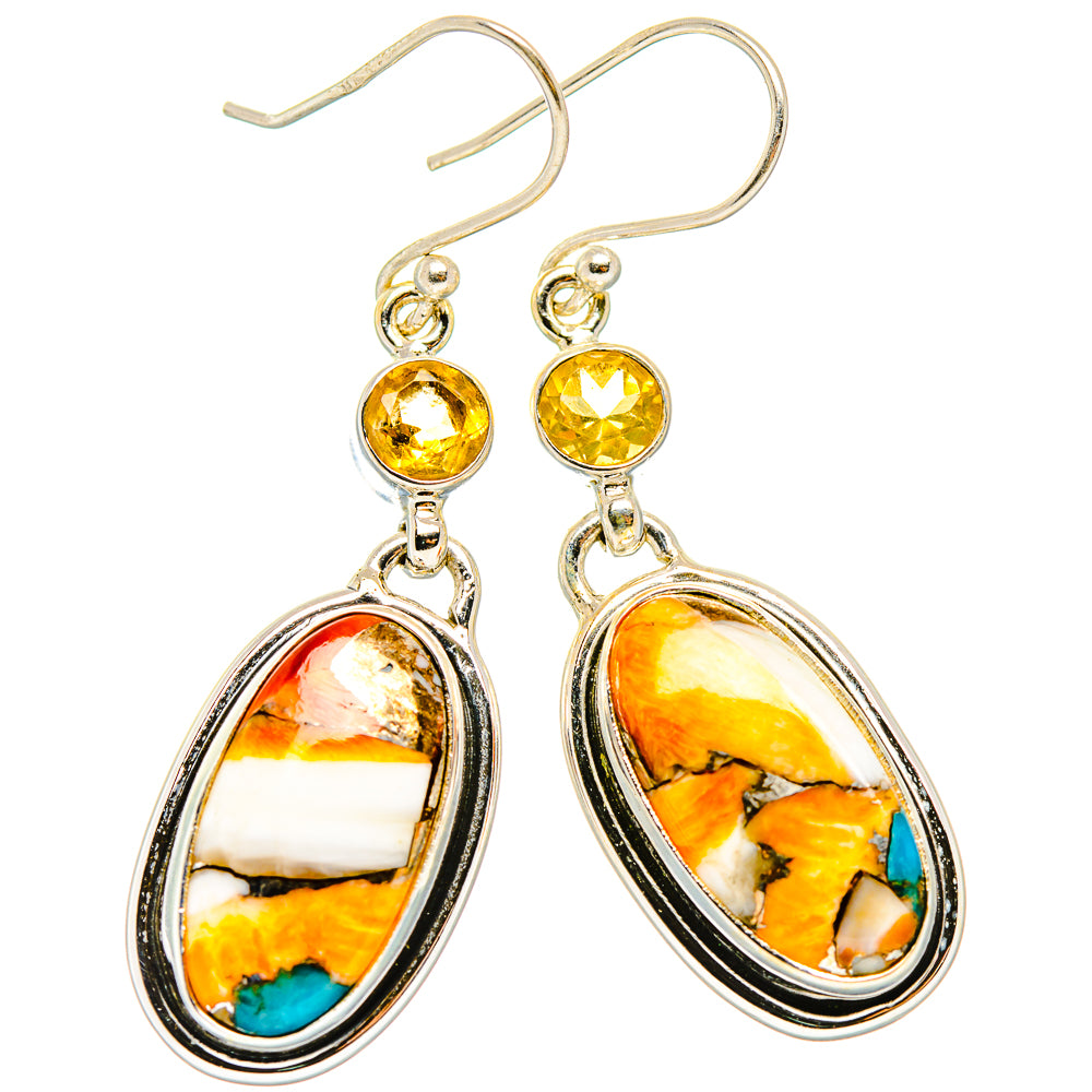 925 sterling silver drop earrings with oval multicolor stones and round citrine top accents