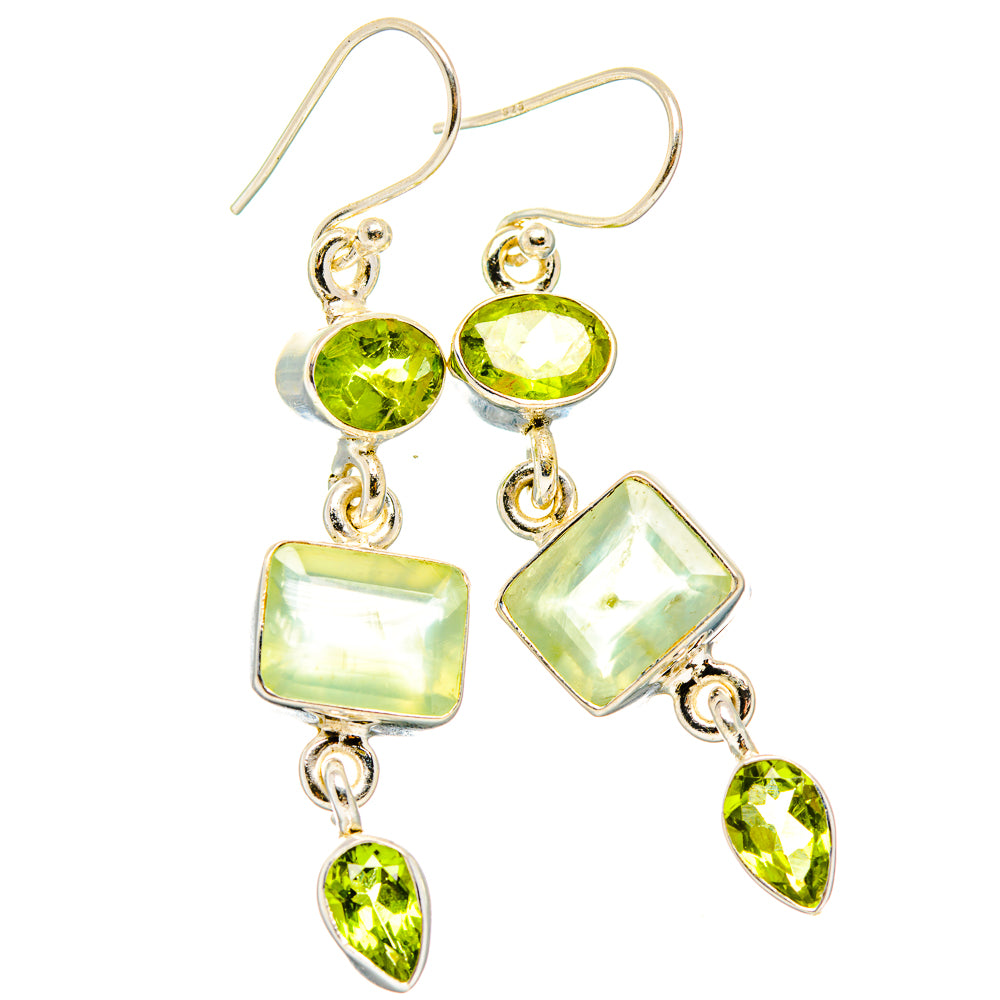 Sterling silver drop earrings with green gemstones: round, oval, and diamond dangles