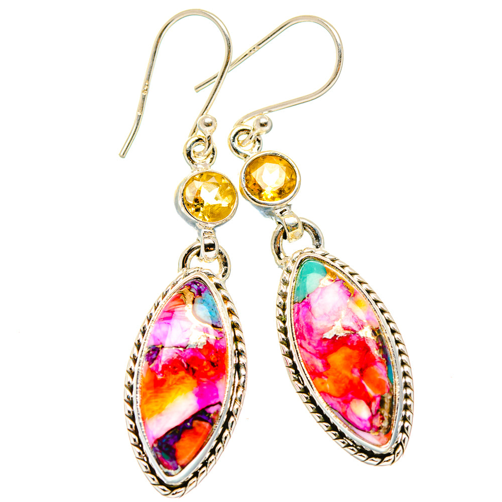 Kingman Pink Dahlia Turquoise Earrings handcrafted by Ana Silver Co - EARR430322 - Photo 2