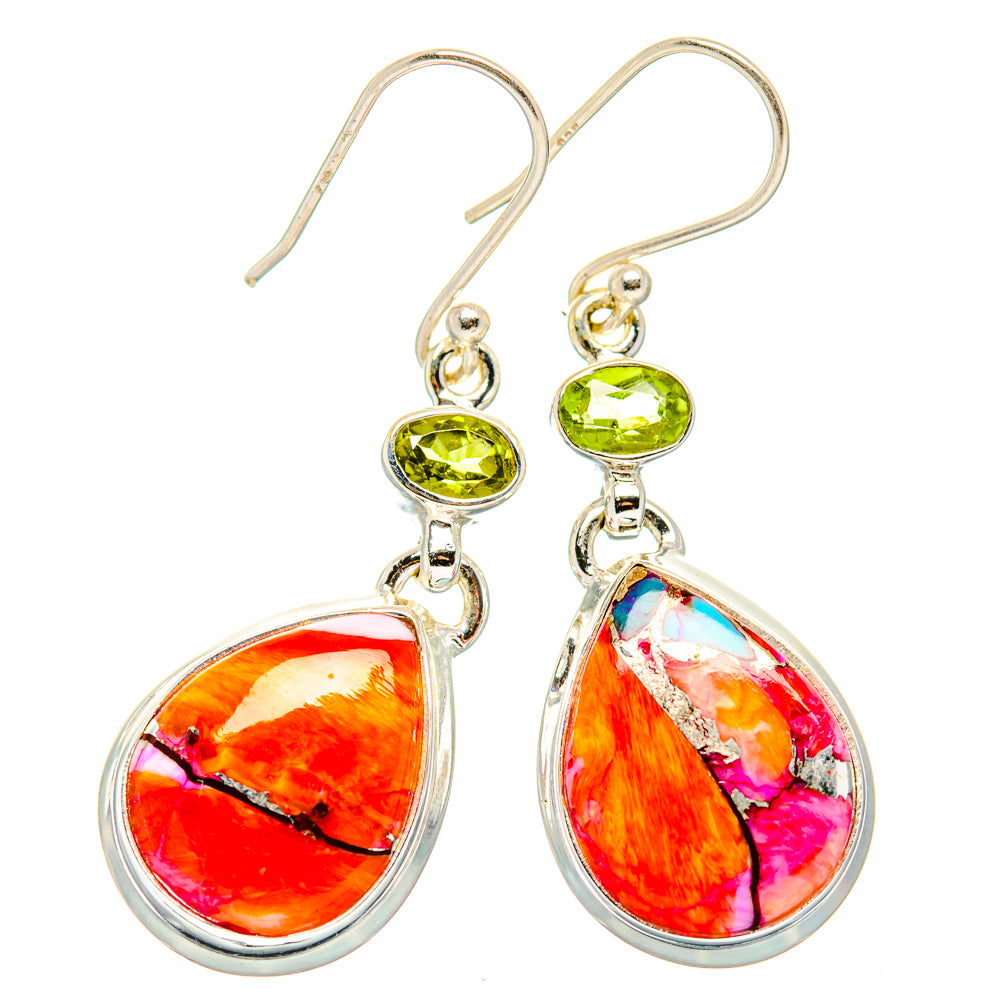 Kingman Pink Dahlia Turquoise, Peridot Earrings handcrafted by Ana Silver Co - EARR430332 - Photo 2