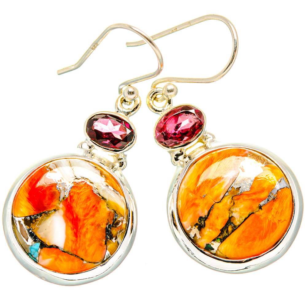 Spiny Oyster Turquoise, Garnet Earrings handcrafted by Ana Silver Co - EARR430335 - Photo 2
