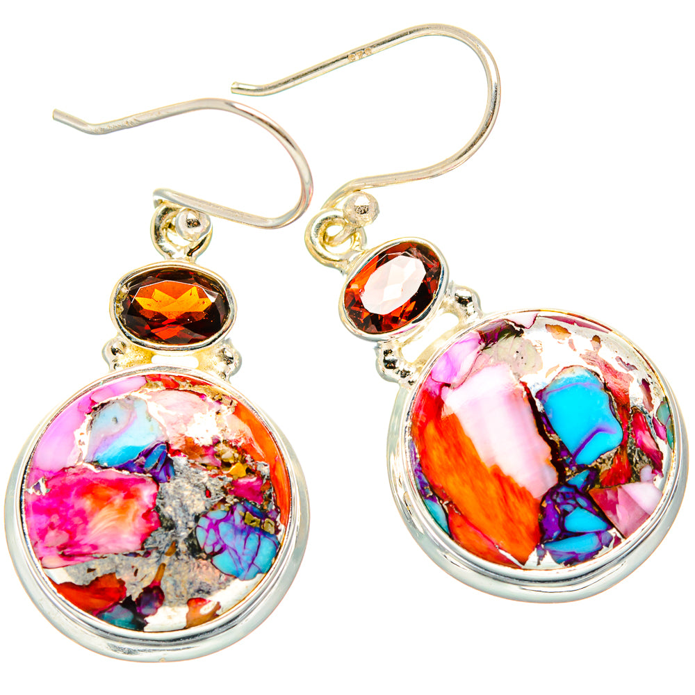 Kingman Pink Dahlia Turquoise, Garnet Earrings handcrafted by Ana Silver Co - EARR430338 - Photo 2