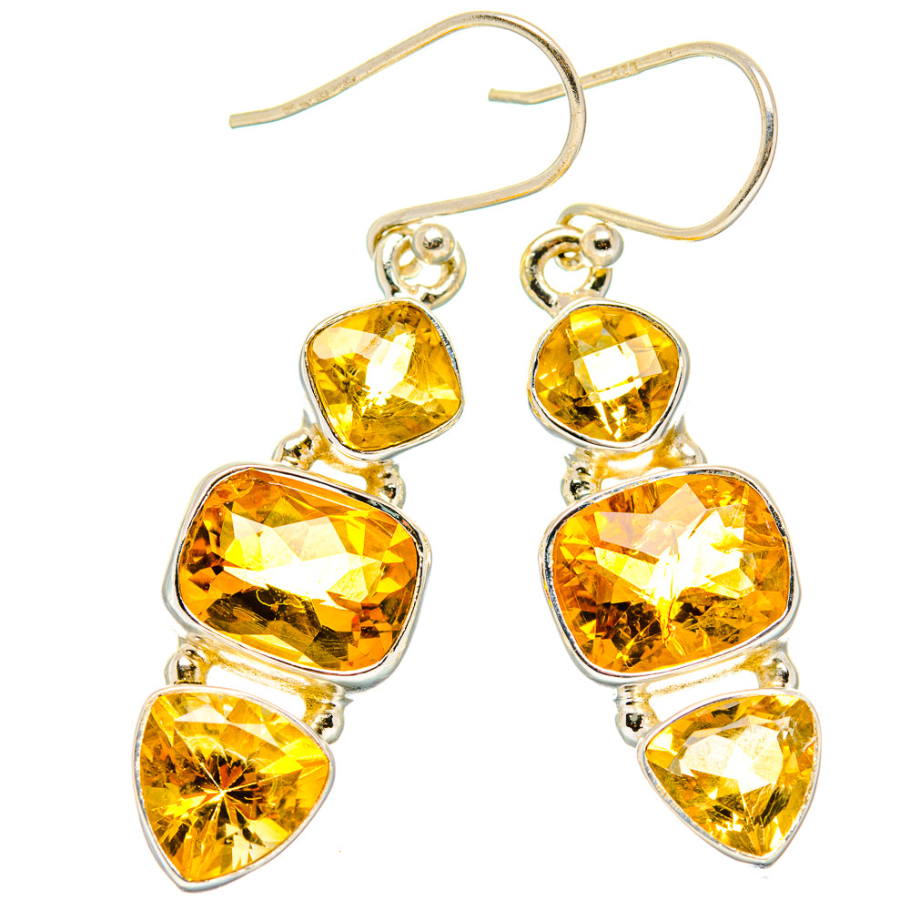 Sterling silver heart drop earrings with faceted citrine stones and gold-tone sparkle