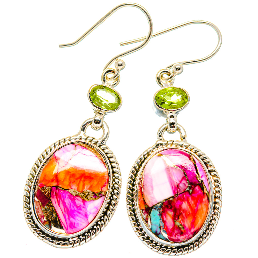 Kingman Pink Dahlia Turquoise, Peridot Earrings handcrafted by Ana Silver Co - EARR430360 - Photo 2