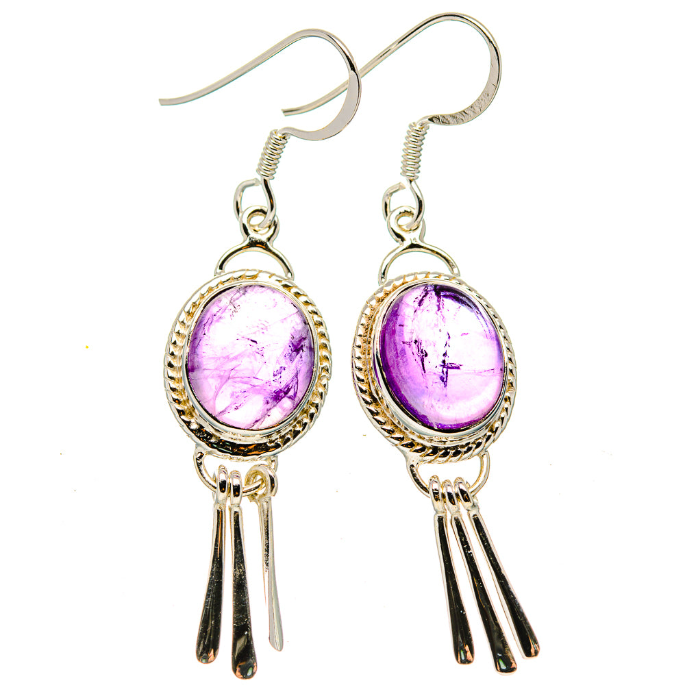 Amethyst oval drop earrings in 925 sterling silver with dangling tassels and fishhook backs