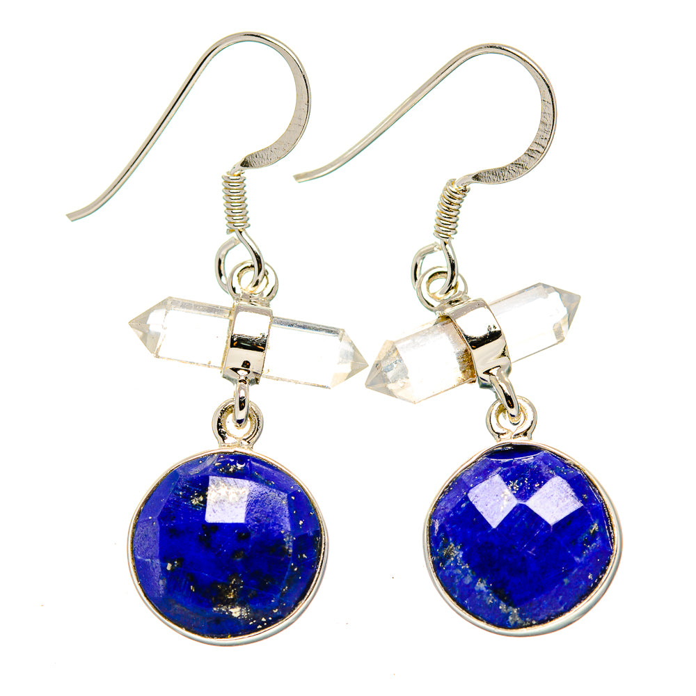 Sterling silver earrings with lapis lazuli round drops and quartz bar dangles