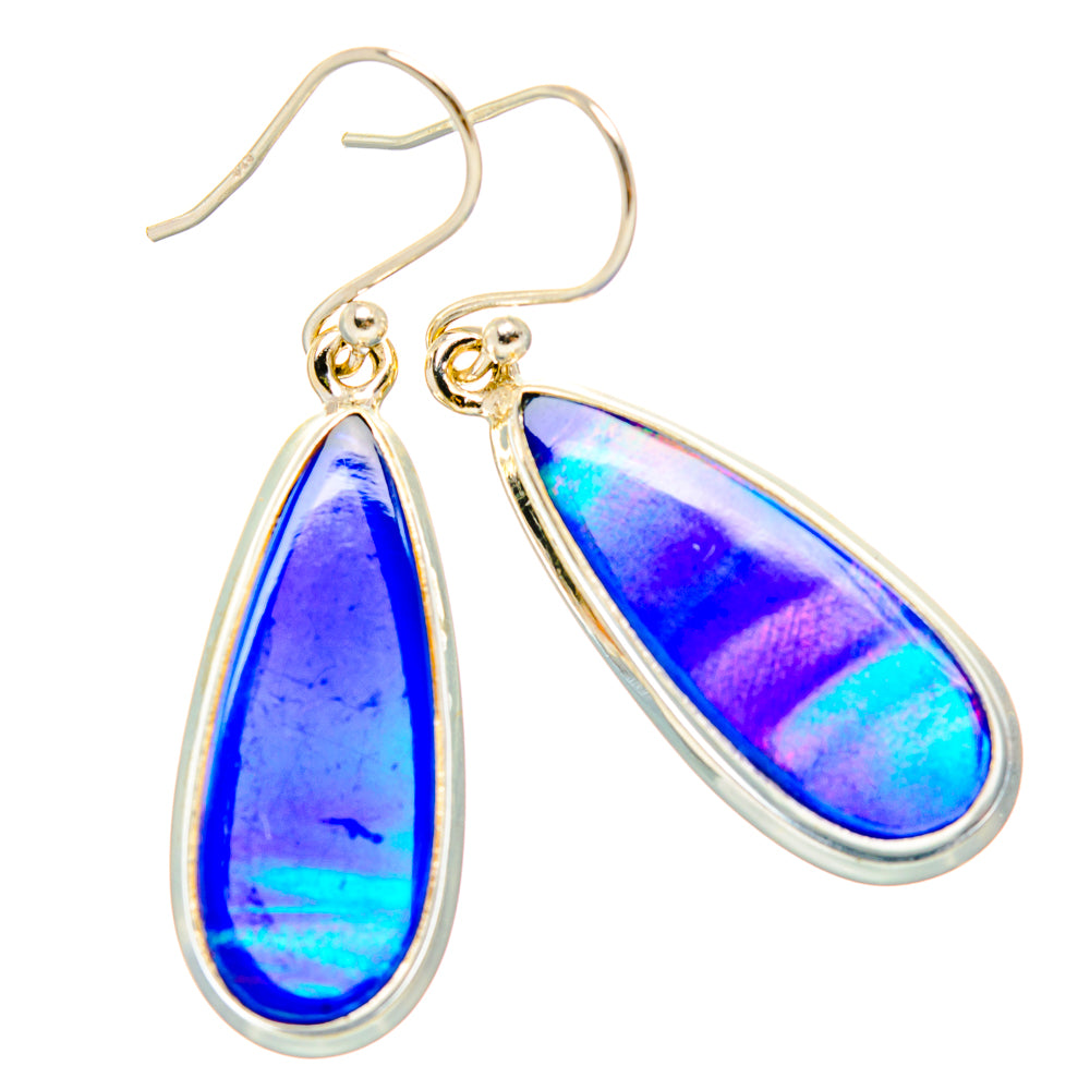 Teardrop opal earrings in sterling silver with blue iridescent stone