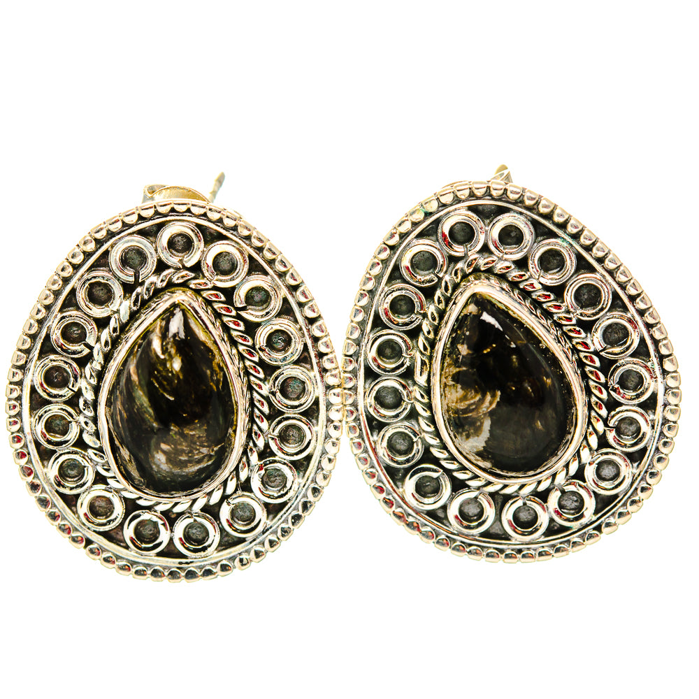 Golden Seraphinite Earrings handcrafted by Ana Silver Co - EARR430679 - Photo 2