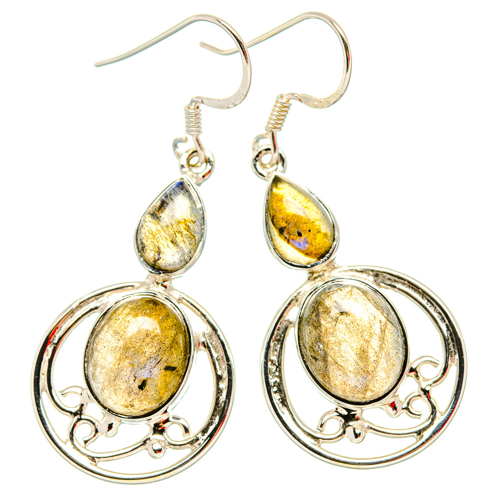 Sterling silver labradorite earrings with teardrop stones and circular halo frames