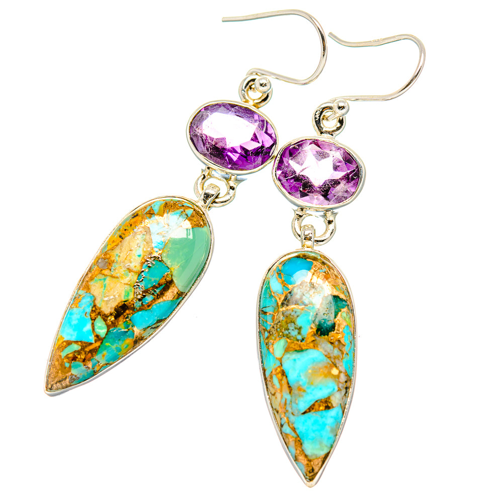 Kingman Mohave Turquoise Earrings handcrafted by Ana Silver Co - EARR430761 - Photo 2