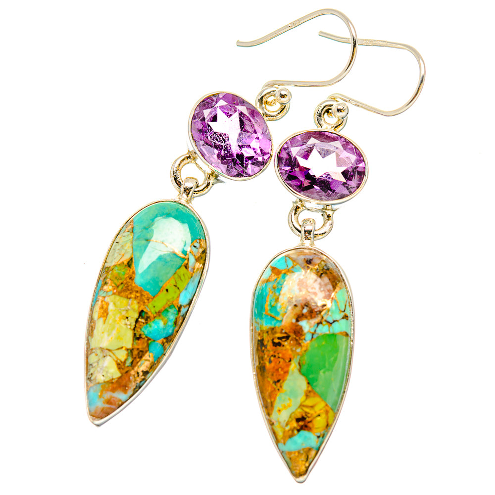 Kingman Mohave Turquoise Earrings handcrafted by Ana Silver Co - EARR430818 - Photo 2