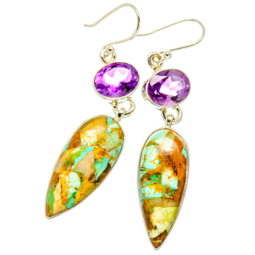 Amethyst and Kingman turquoise drop earrings with 925 sterling silver hooks and purple stones