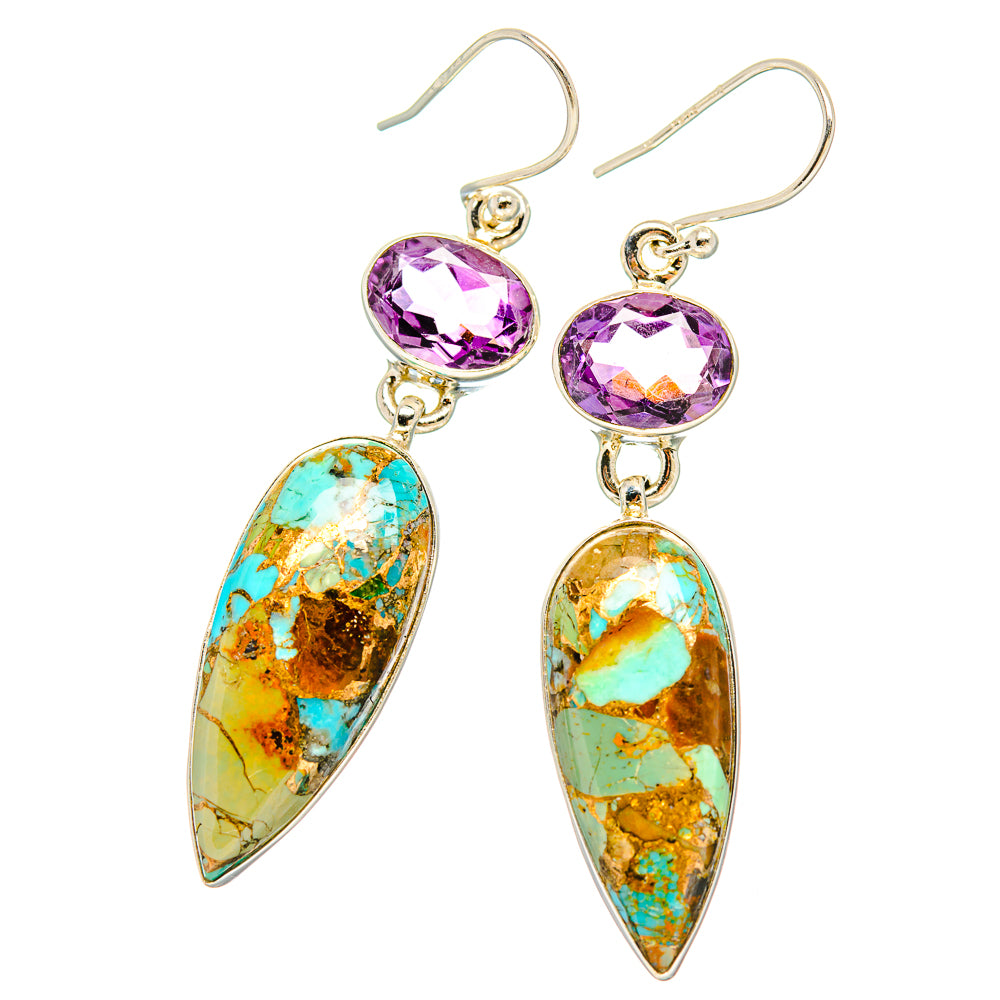 Kingman Mohave Turquoise Earrings handcrafted by Ana Silver Co - EARR430893 - Photo 2
