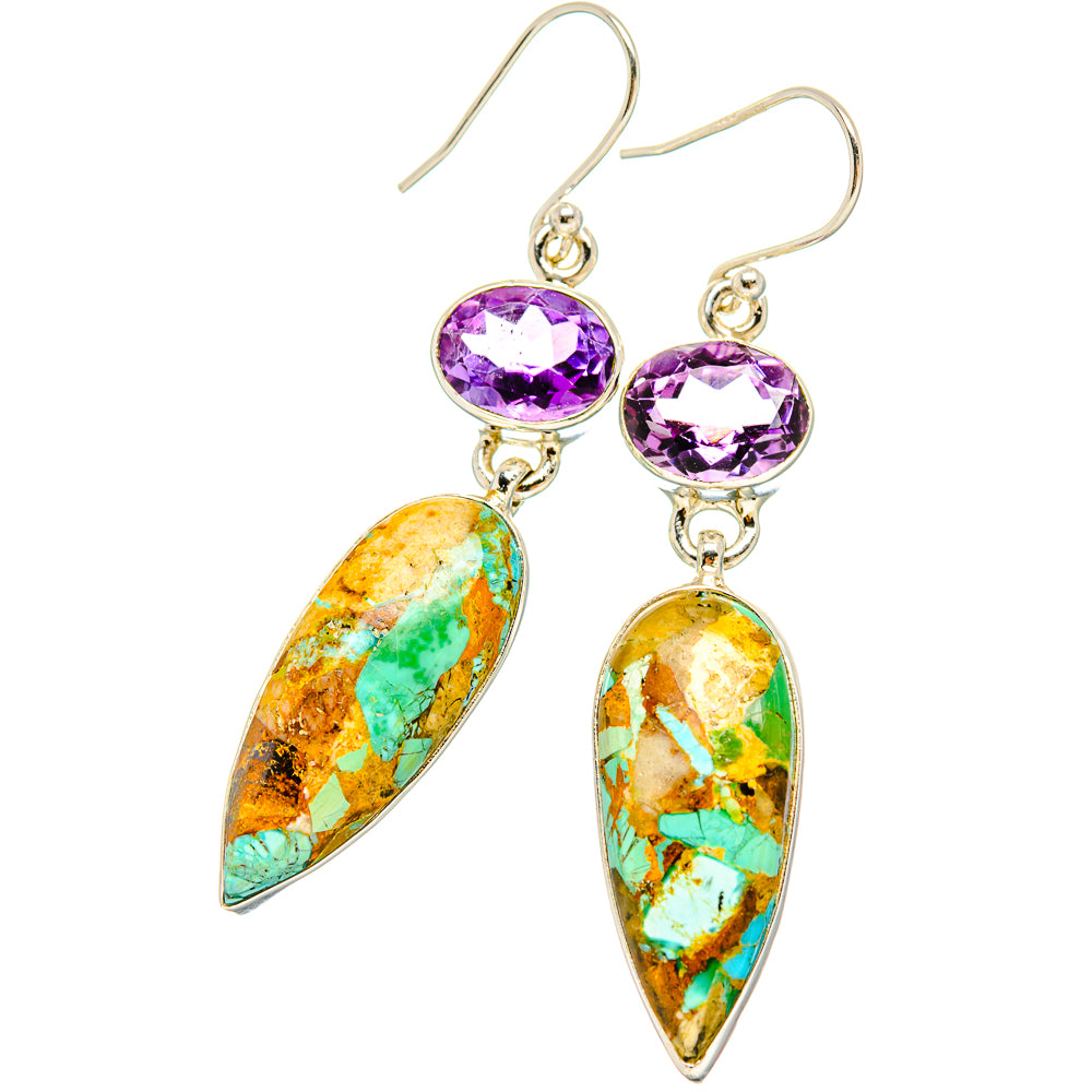 Kingman Mohave Turquoise Earrings handcrafted by Ana Silver Co - EARR430904 - Photo 2