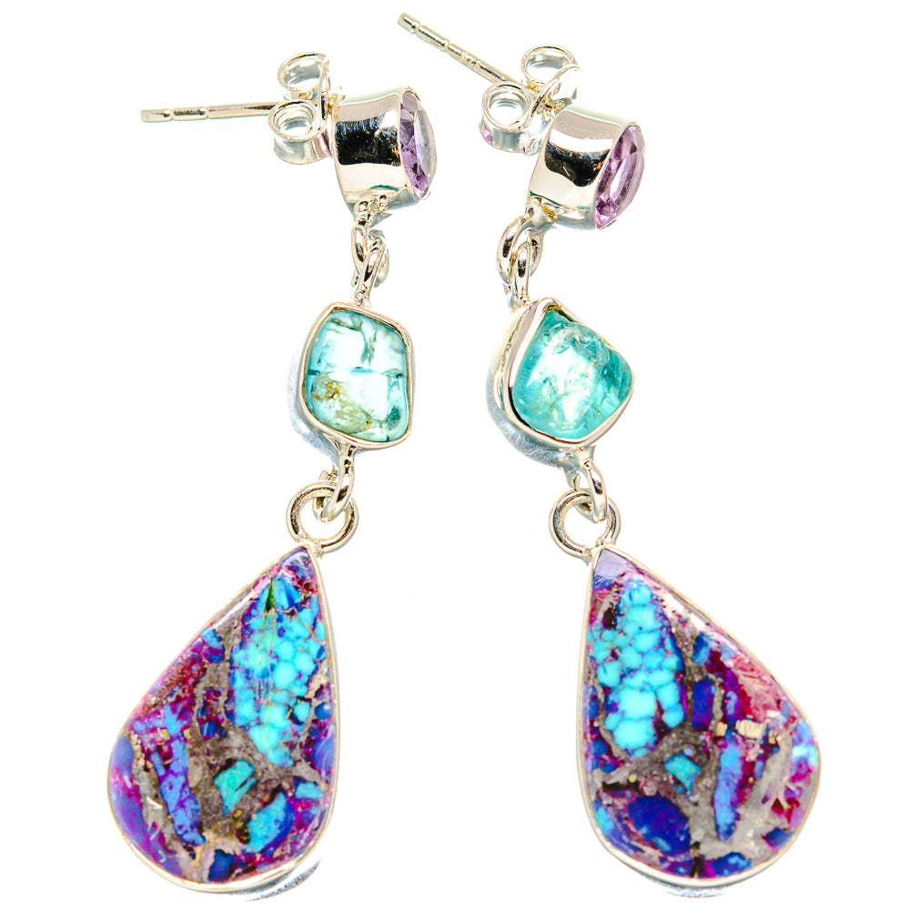 Purple Copper Composite Turquoise Earrings handcrafted by Ana Silver Co - EARR430937 - Photo 2