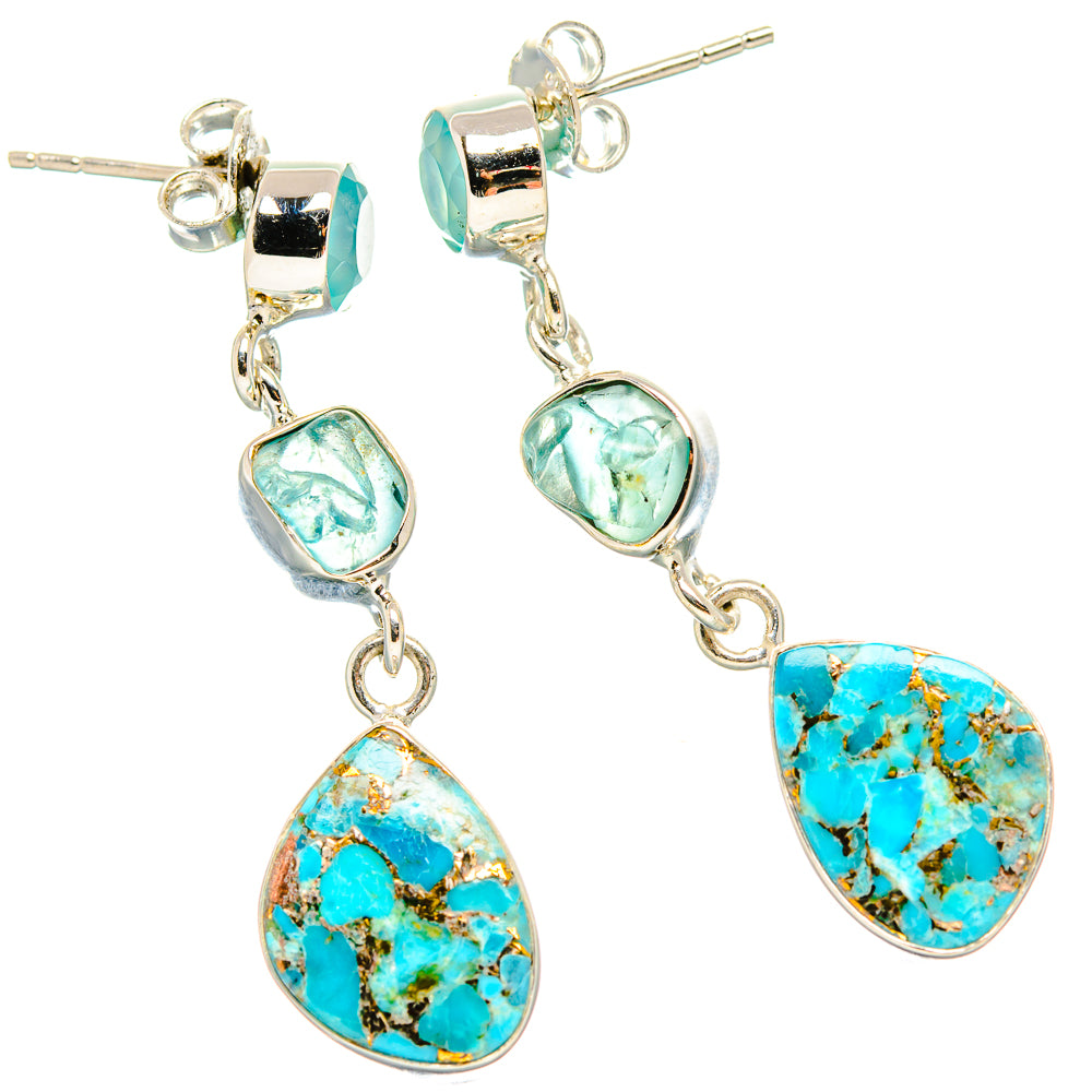 Kingman Mohave Turquoise Earrings handcrafted by Ana Silver Co - EARR430949 - Photo 2