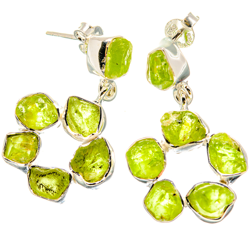 Rough peridot drop earrings, 925 sterling silver with green rough stones