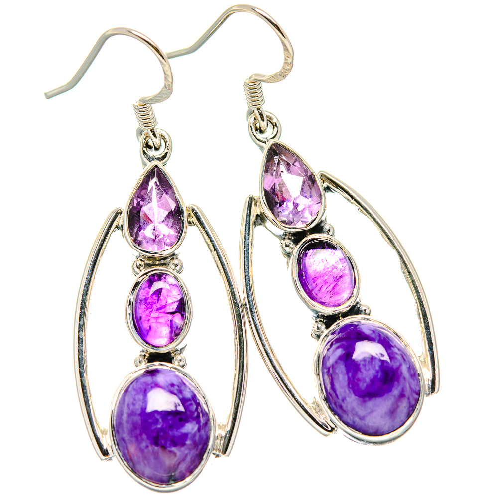 Charoite Earrings handcrafted by Ana Silver Co - EARR431123 - Photo 2