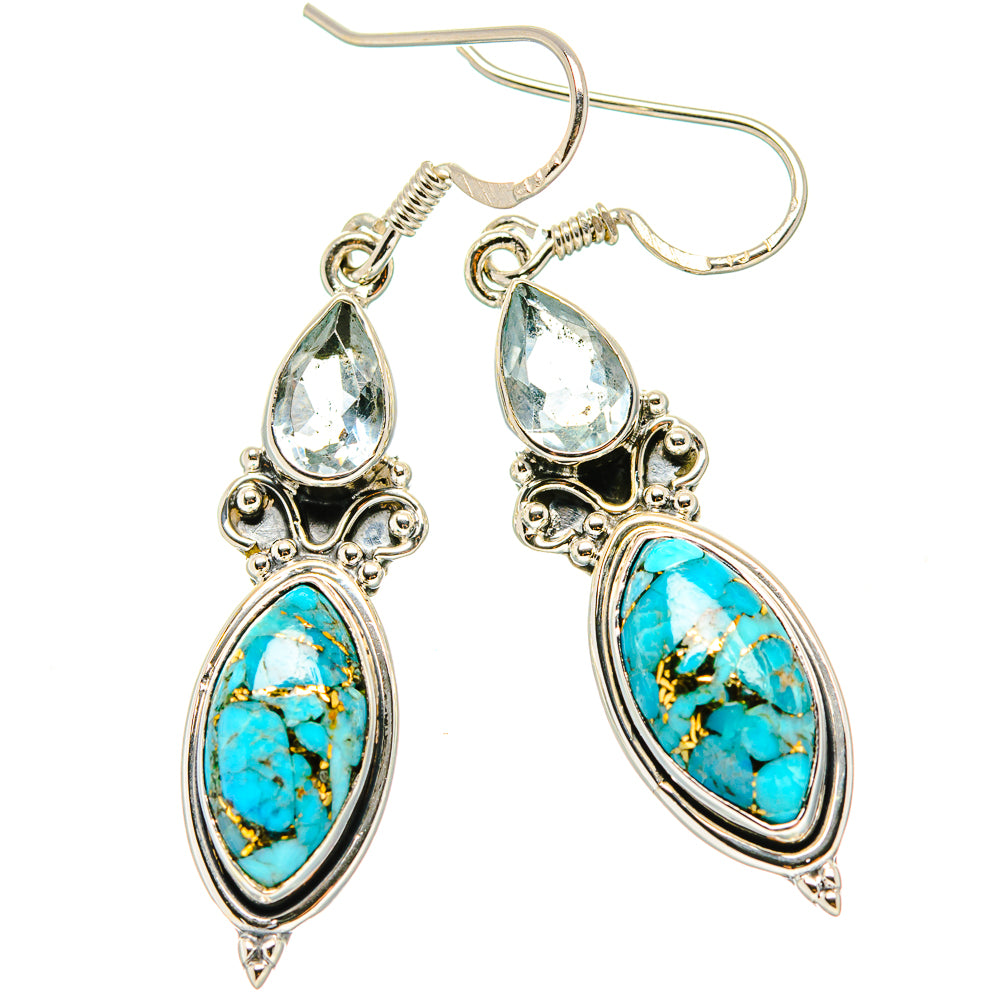 925 sterling silver turquoise and blue topaz drop earrings with oval turquoise and teardrop stones
