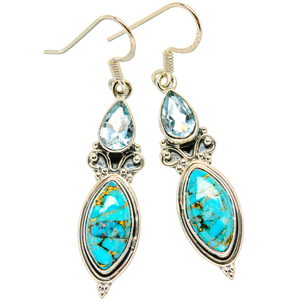 Blue Copper Composite Turquoise Earrings handcrafted by Ana Silver Co - EARR431306 - Photo 2